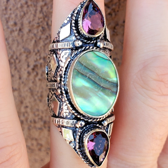 New Abalone Shell & Amethyst 925 Silver Ring. - Picture 4 of 12
